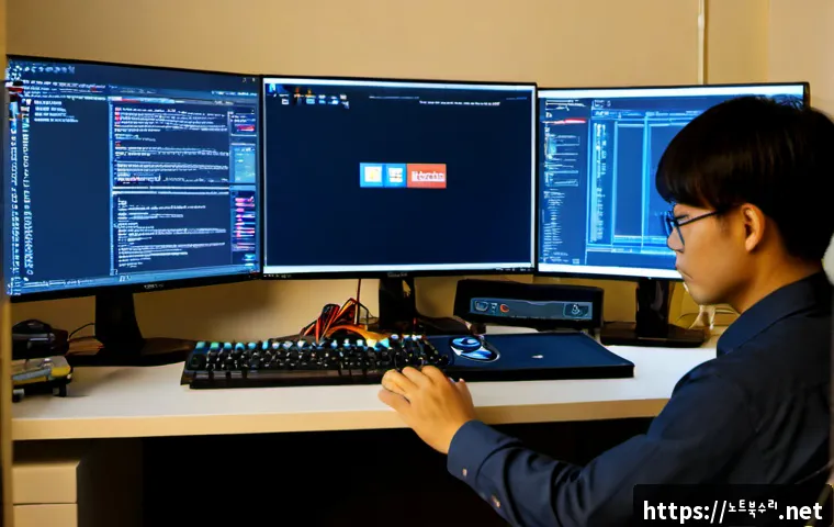 인창동 STATUS_KERNEL_MODULE_ACCESS_DENIED - Photorealistic IT support workstation in a modern apartment near a quiet Guri residential district, ...