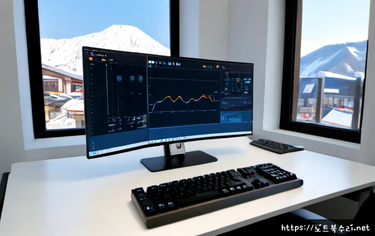 어룡동 STATUS_FLOAT_INEXACT_RESULT - Photorealistic remote-support workstation in a compact Korean neighborhood office, dual monitors sho...