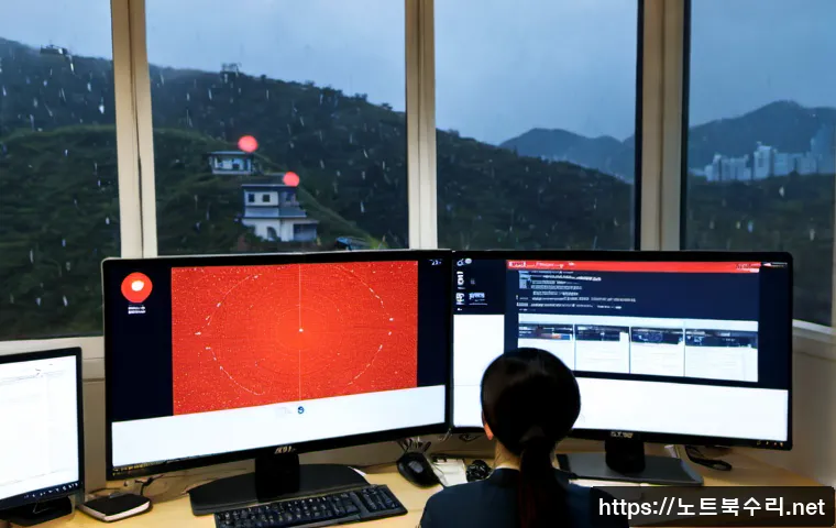 미아리 STATUS_INVALID_CALLER - Photorealistic remote-support workstation in a compact Mia-ri apartment office, dual monitors showin...