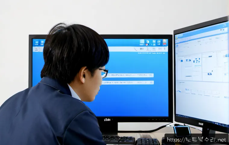 원천동 HAL_INITIALIZATION_FAILED - Photorealistic IT support workstation in Woncheon-dong, Suwon, dual monitors showing a generic blue ...