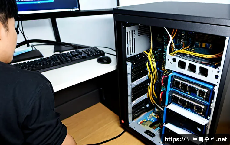 망월동 파워조립 및 교체수리 - Photorealistic PC repair workstation in a quiet Mangwol-dong apartment office, technician installing...