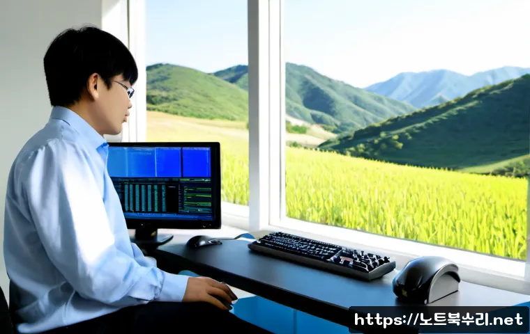 탄현면 NDIS_INTERNAL_ERROR - Photorealistic remote IT support workstation in a quiet Tanhyeon-myeon office, dual monitors showing...