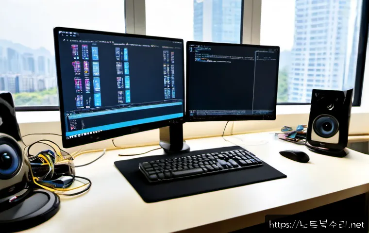 운연동 STATUS_KERNEL_MODULE_INVALID - Photorealistic IT support workstation in a modern apartment office, dual monitors showing abstract h...