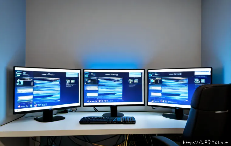 상하동 HAL_INITIALIZATION_FAILED - Photorealistic IT support workstation in a compact South Korean apartment office, dual monitors show...