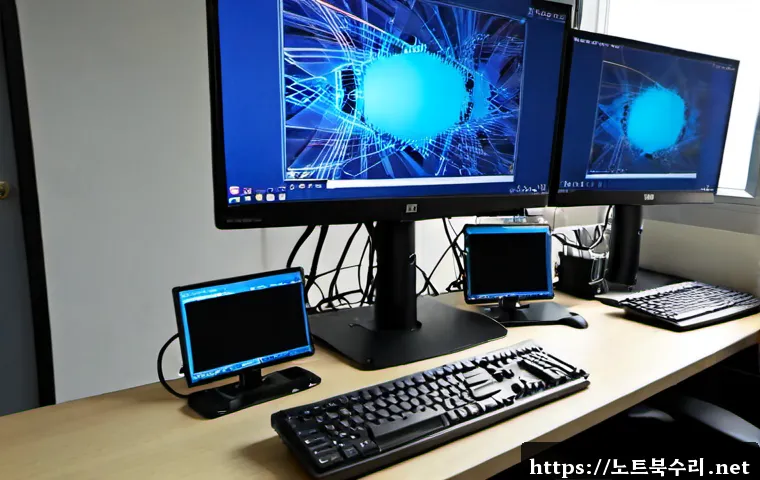 덕풍동 STATUS_KERNEL_DEBUG_FAILURE - Photorealistic IT support workstation in a compact Deokpung-dong office, desktop monitor showing a b...