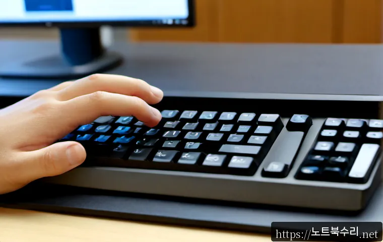 송현동 f4키 누르라고 할때 - Photorealistic remote-support workstation in a quiet Seoul-style residential office, close view of a...