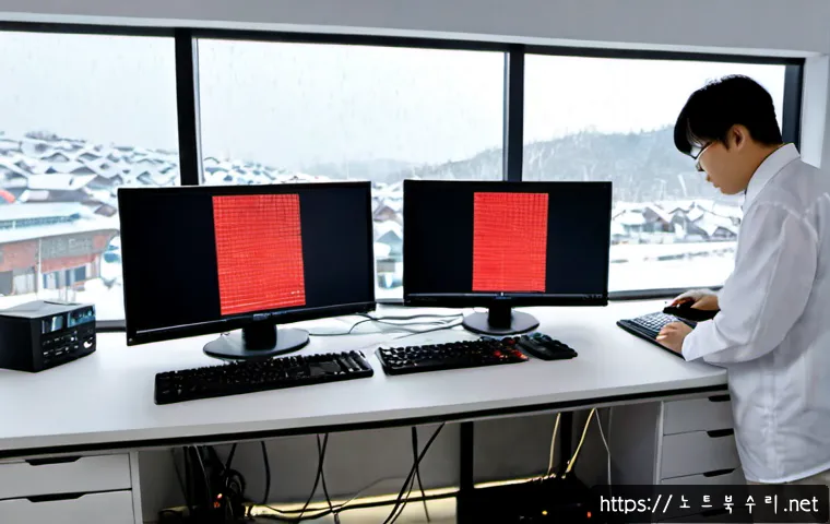 무지내동 WIN32K_LOCK_HELD_TOO_LONG - Photorealistic IT support workstation in a compact modern office near a quiet Korean residential dis...
