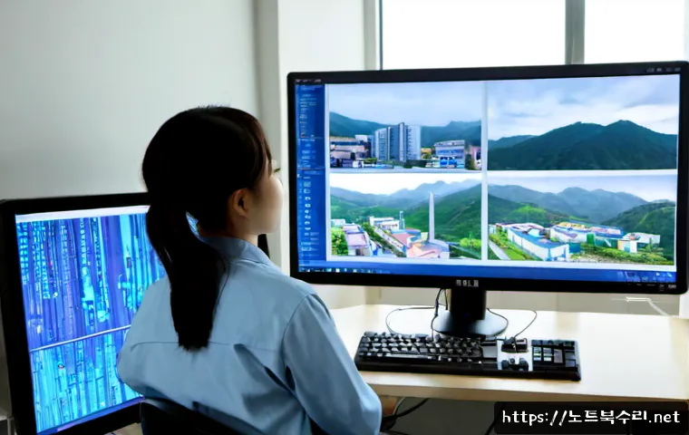 금곡동 STATUS_KERNEL_STACK_CORRUPTION - Photorealistic IT support workstation in a modern suburban Korean apartment, dual monitors showing a...