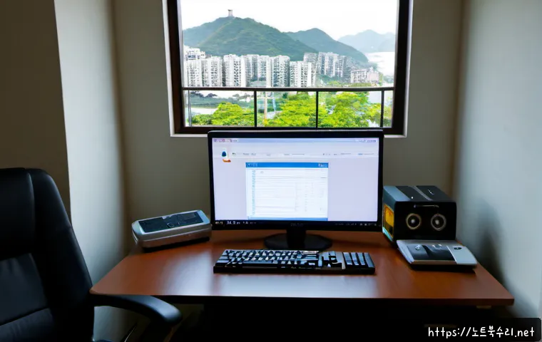 응봉동 STATUS_INVALID_SESSION - Photorealistic remote-support workstation in a compact Eungbong-dong apartment office, dual monitors...
