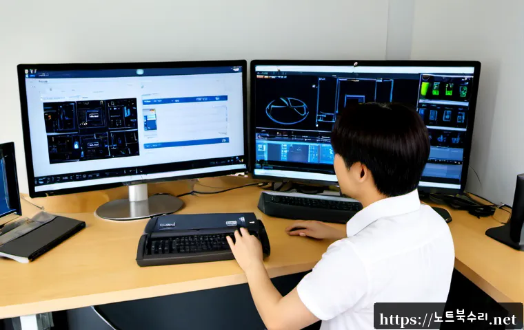 압구정동 네트워크구축 설정 및 세팅오류해결 - Photorealistic premium office workstation in Apgujeong-dong, network engineer configuring a compact ...