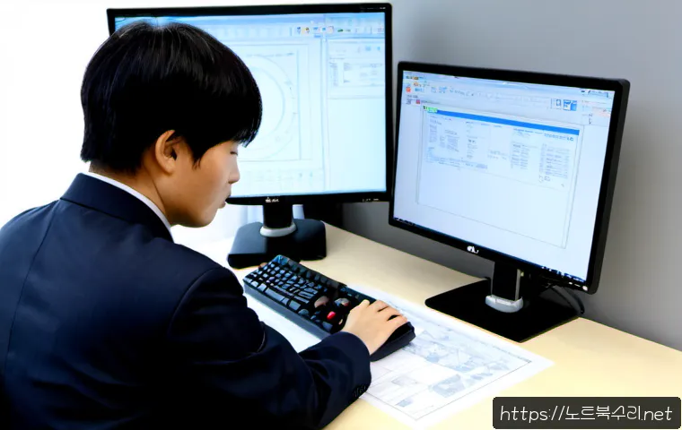 경서동 STATUS_FILE_INVALID - Photorealistic remote-support workstation in a modern Korean industrial district office, desktop mon...