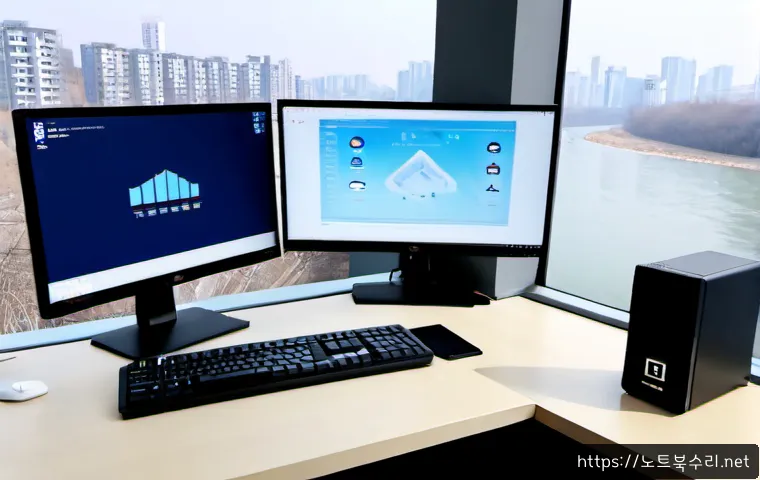 미사동 STATUS_MEMORY_ACCESS_DENIED - Photorealistic IT support workstation in a modern riverside apartment near Misa-dong, dual monitors ...