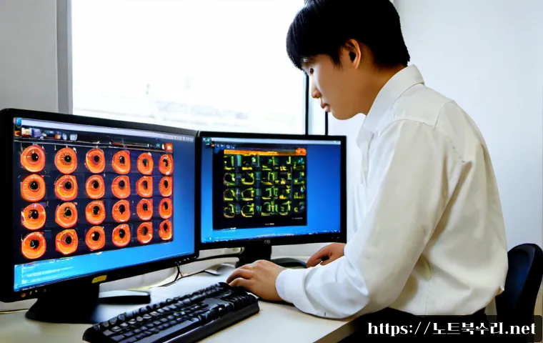 미아리 STATUS_KERNEL_ACCESS_DENIED - Photorealistic IT support workstation in a compact Miari neighborhood office, desktop monitor showin...