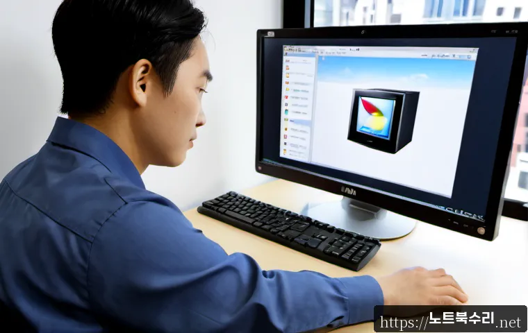 포천동 linux재설치 포맷  초기화 - Photorealistic IT technician reinstalling Linux on a compact office workstation, dual monitors displ...