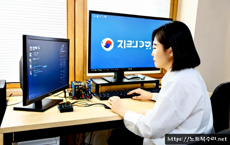 운남동 본체 꺼졌다 켜졌다 할때 - Photorealistic remote computer repair scene in a compact Korean apartment home office, desktop tower...
