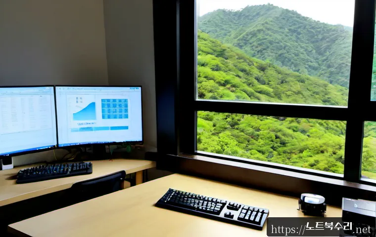 진관동 NMI_HARDWARE_FAILURE - Photorealistic remote-support workstation in a quiet Jingwan-dong apartment office, dual monitors fr...