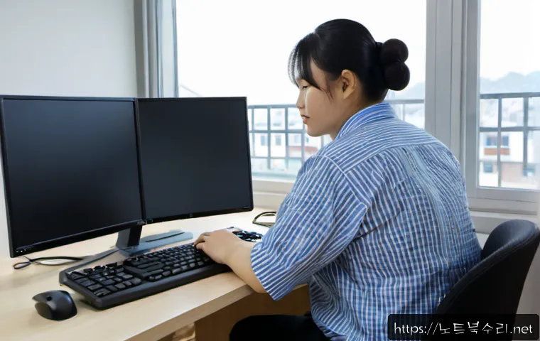 만수동 STATUS_IMAGE_INVALID - Photorealistic remote IT support specialist at a clean dual-monitor workstation, repairing a desktop...