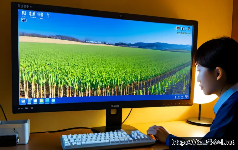 비봉면 STATUS_KERNEL_HEAP_CORRUPTION - Photorealistic rural South Korean home office near agricultural fields, desktop workstation showing ...
