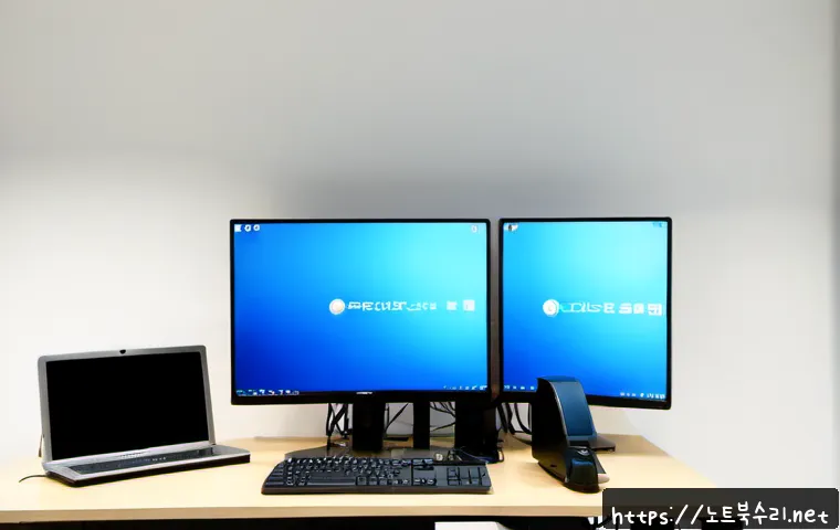 동천동 DRIVER_POWER_STATE_FAILURE - Photorealistic IT support workstation in a quiet Dongcheon-dong apartment office, dual monitors show...