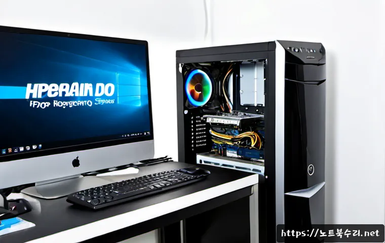 장록동 쿨러조립 및 교체수리 - Photorealistic desktop PC repair workstation in a compact Jangnok-dong apartment office, technician ...