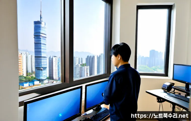 부평구 출장방문윈도우 windows 설치 - Photorealistic remote Windows installation service in a compact Bupyeong apartment home office, tech...