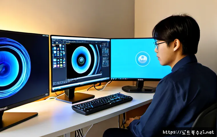 서천동 STATUS_ILLEGAL_INSTRUCTION - Photorealistic remote-support workstation in a quiet Korean residential district, desktop monitor sh...