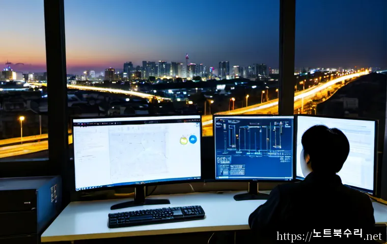 동탄시 STATUS_KERNEL_BOOT_FAILURE - Photorealistic modern engineering workstation in a high-rise office overlooking Dongtan’s orderly ne...