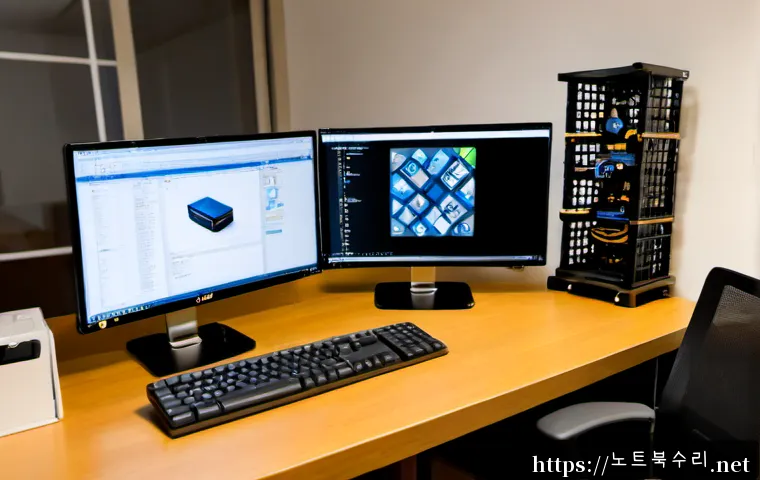 관훈동 bootdevice - Photorealistic desktop support workstation in a compact Jongno office, technician connecting a boota...