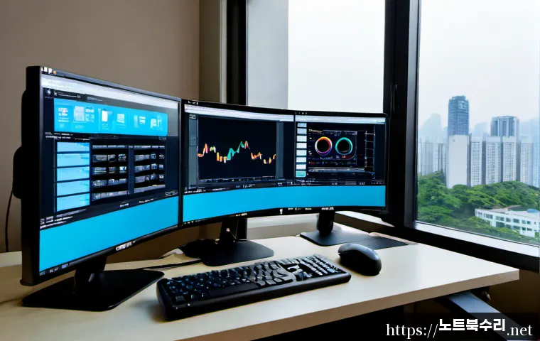신현동 STATUS_INSUFFICIENT_RESOURCES - Photorealistic remote IT support workstation in a compact Sinheon-dong apartment office, dual monito...