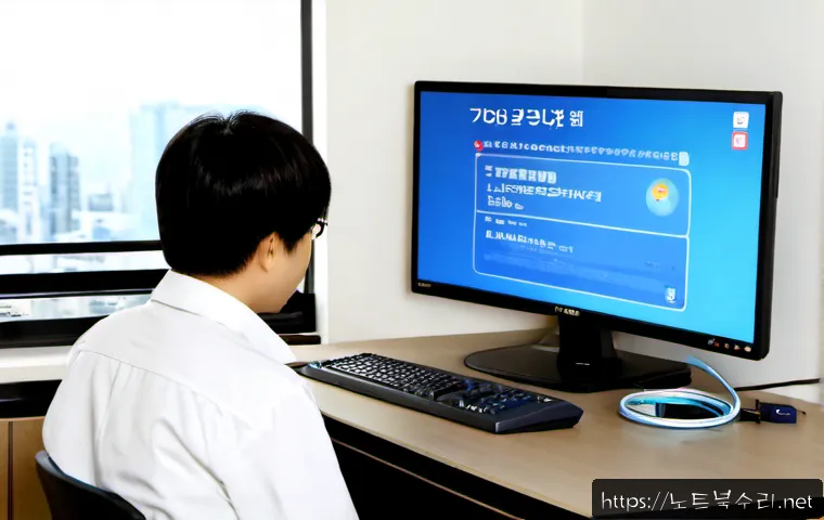 용현동 UDFS_FILE_SYSTEM - Photorealistic remote-support workstation in a modern Yonghyeon-dong apartment, desktop monitor show...