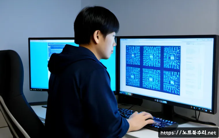 가능동 STATUS_KERNEL_THREAD_TIMEOUT - Photorealistic IT support workstation in a compact Ganeung-dong office, engineer examining a desktop...