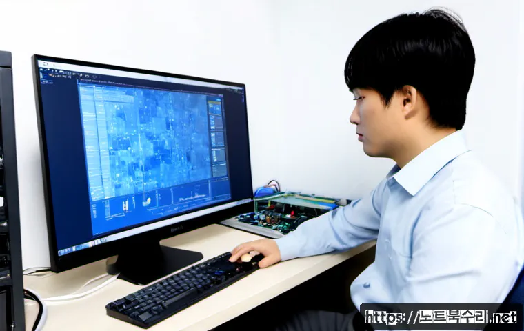 신이문동 KERNEL_MODE_HEAP_CORRUPTION - Photorealistic IT support workstation in a compact apartment near a quiet Seoul rail district, dual ...