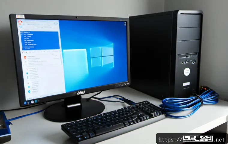 광남동 STATUS_KERNEL_BOOT_DRIVE_ERROR - Photorealistic IT support workstation in a compact Gwangnam-dong apartment office, desktop monitor s...