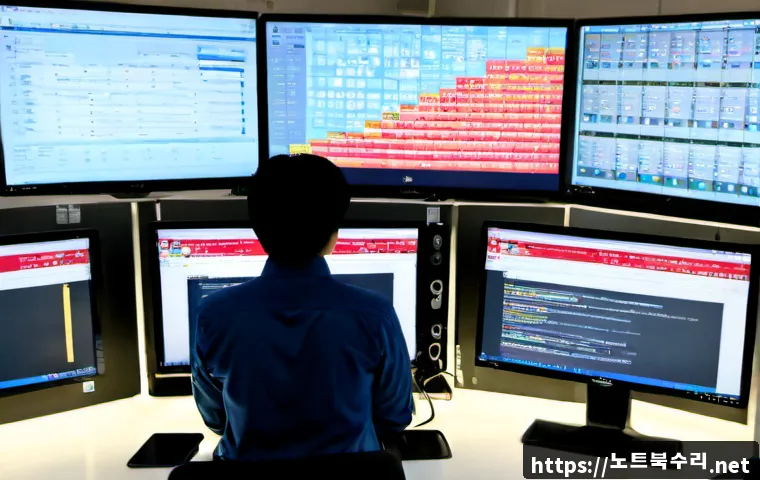 창동 STATUS_MEMORY_OVERFLOW - Photorealistic IT support workstation in a modern Changdong office, technician monitoring a desktop ...