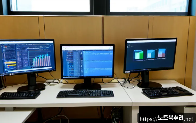쌍림동 STATUS_PRIVILEGED_INSTRUCTION - Photorealistic compact IT support workstation in a modern mixed-use office near an older central Seo...