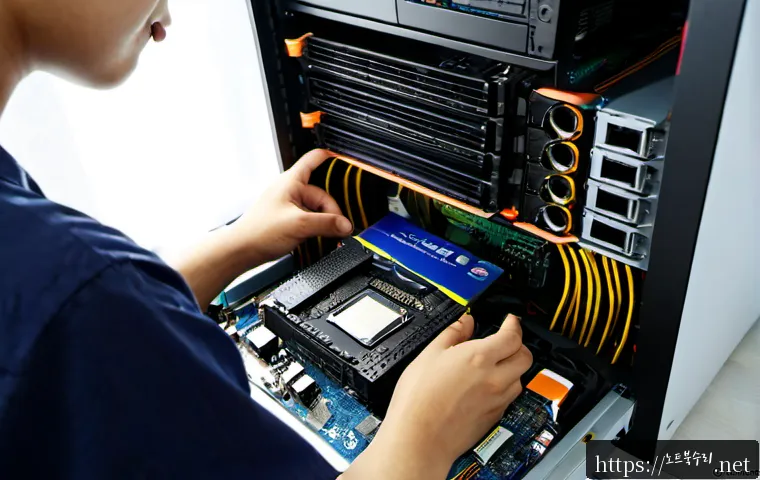 광남동 VGA조립 및 교체수리 - Photorealistic computer repair workstation in a compact Gwangnam-dong apartment office, technician c...