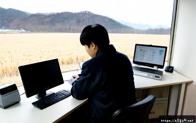 보개면 PROCESS_HAS_LOCKED_PAGES - Photorealistic remote-support workstation in a quiet rural Korean office near Boga-myeon, dual monit...