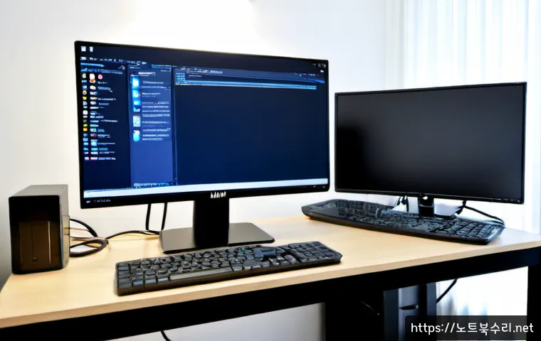 이문동 all boot options are tried - Photorealistic IT support workstation in a compact Imun-dong apartment office, desktop monitor showi...