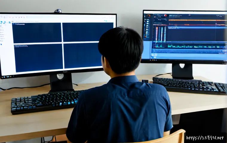 부천시 STATUS_IMAGE_INVALID - Photorealistic remote-support workstation in a modern Bucheon apartment, dual monitors showing a cle...