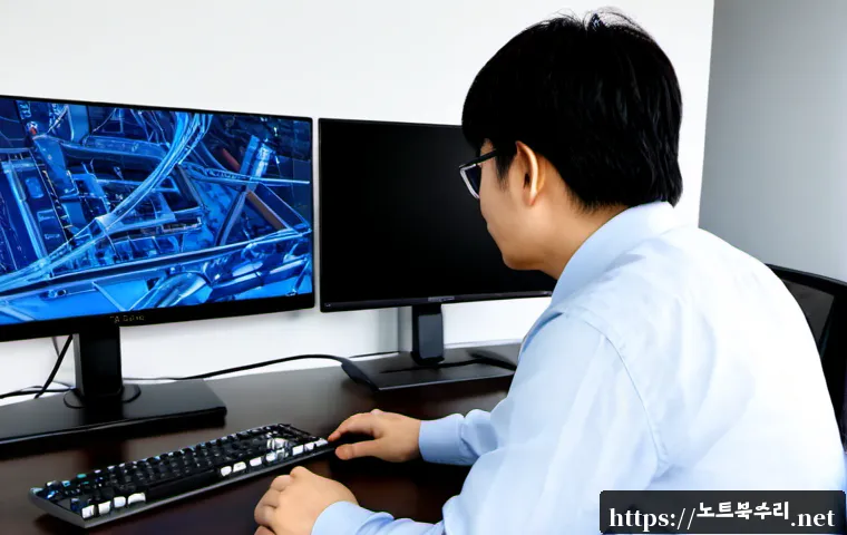 신현원창동 STATUS_KERNEL_DATA_CORRUPTION - Photorealistic IT support workstation in a modern apartment office near a quiet Incheon waterfront d...