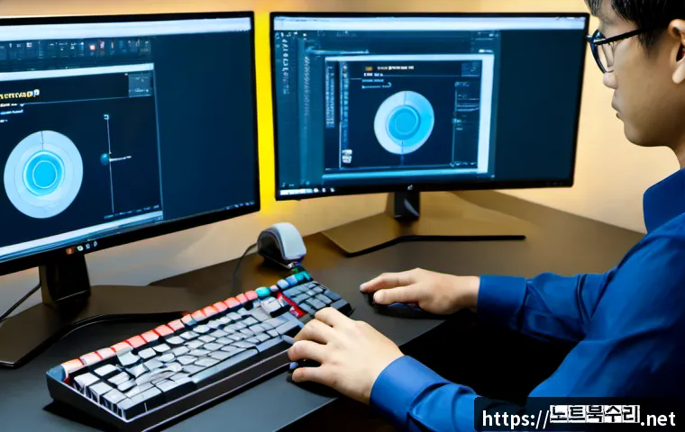 원시동 THREAD_TERMINATION_PORT - Photorealistic remote-support workstation in a compact industrial office, dual monitors displaying a...