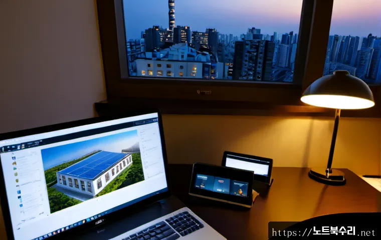 석촌동 절전모드 - Photorealistic compact architectural workstation in a quiet Seokchon-dong apartment office, dual mon...