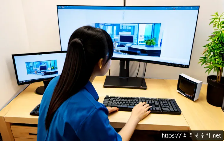 연남동 ACPI_BIOS_ERROR - Photorealistic remote IT support scene in a compact Yeonnam-dong design studio, dual-monitor worksta...