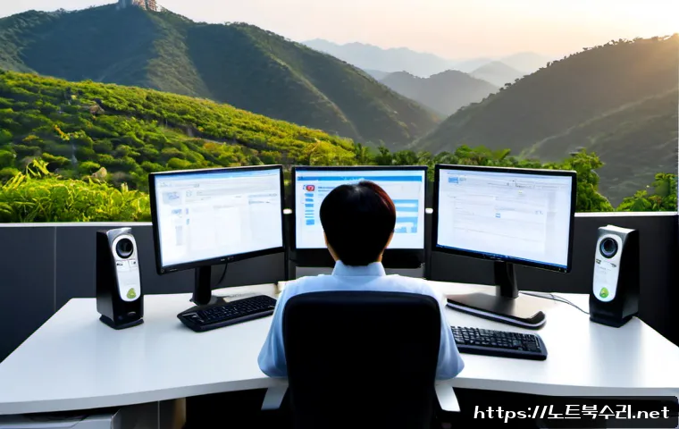 사송동 STATUS_FILE_LOCK_CONFLICT - Photorealistic IT support workstation in a modern apartment office near a quiet Korean hillside dist...