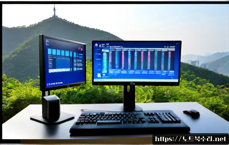상갈동 STATUS_KERNEL_SECURITY_CHECK - Photorealistic IT support workstation in a modern apartment-office district, dual monitors showing a...