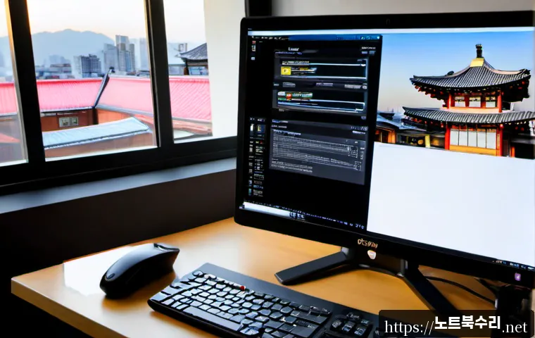 동교동 a disk read error occurred - Photorealistic remote-support workstation in a compact Donggyo-dong creative studio, desktop compute...