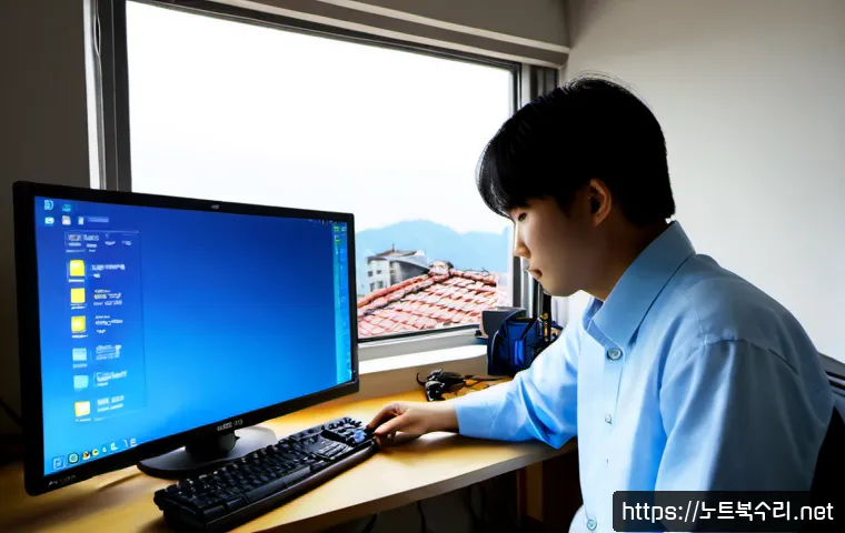 삼선동 KERNEL_SECURITY_CHECK_FAILURE - Photorealistic remote-support workstation in a compact Seoul hillside apartment, desktop monitor sho...