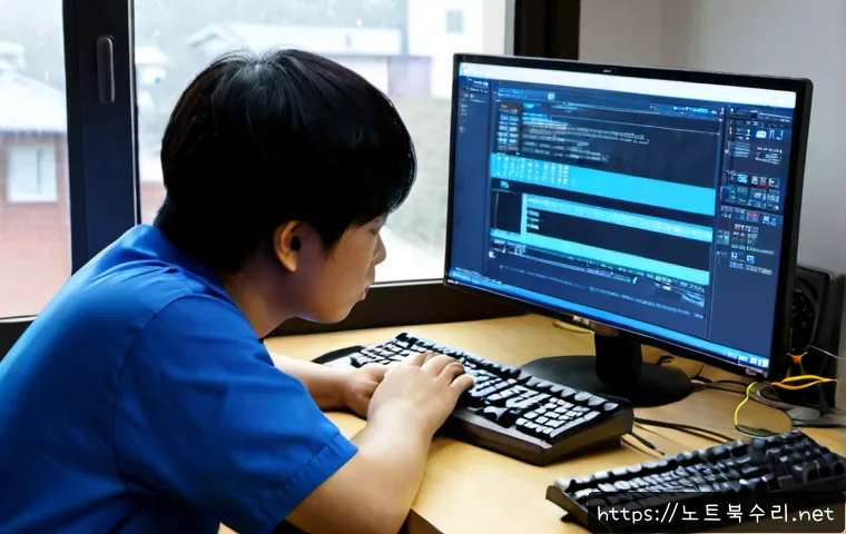 토평동 BAD_SYSTEM_CONFIG_INFO - Photorealistic IT support workstation in a quiet suburban Korean apartment, a desktop monitor showin...