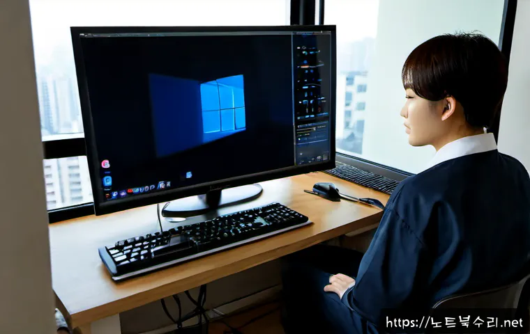 원미동 부팅안됨 - Photorealistic remote-support workstation in a compact Wonmi-dong apartment office, desktop tower wi...