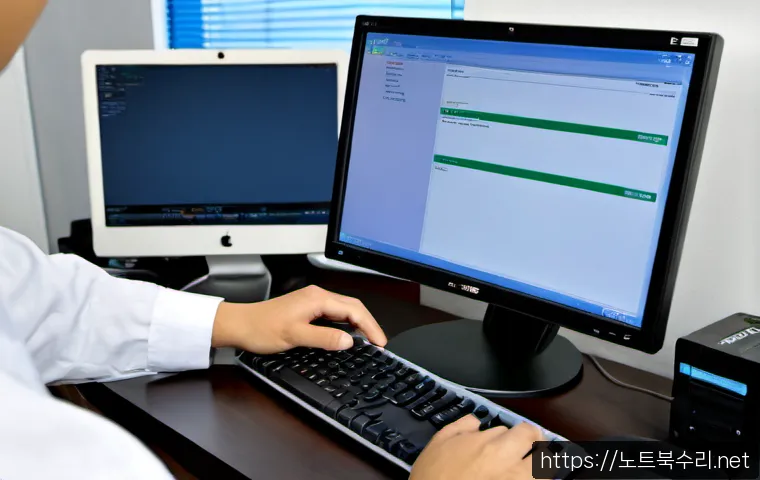 하면 윈도우8 windows8 재설치 포맷  초기화 - Photorealistic computer repair workstation, desktop monitor displaying a clean generic operating-sys...